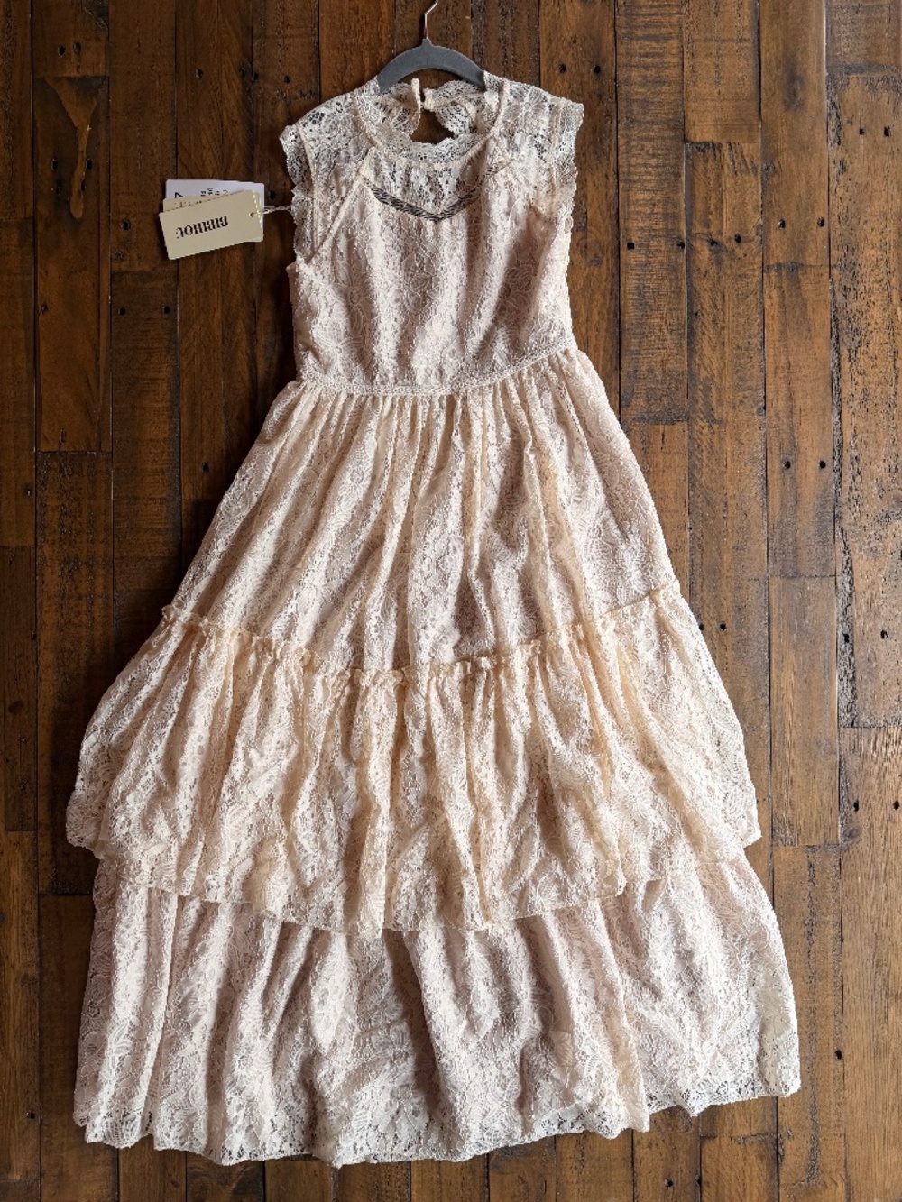 NWT Girls Boho Lace Maxi Dress Cream Ivory Tiered Formal Dress 12